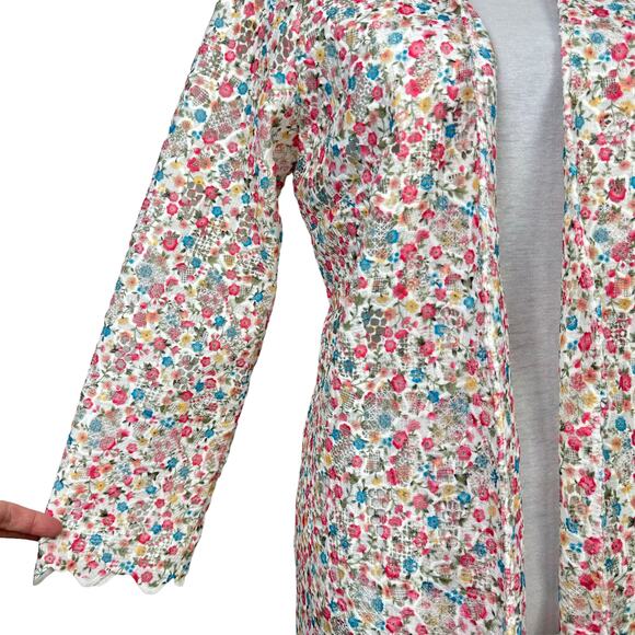 Catherine Malandrino | Floral Lace Long Sleeve Open Layering Duster Cardigan - Picture 6 of 9